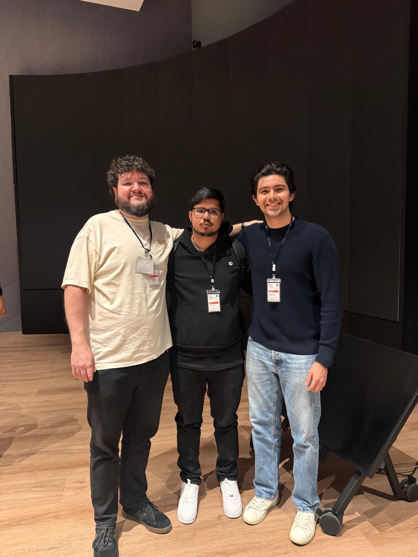 Sergio with friends at a technology community event